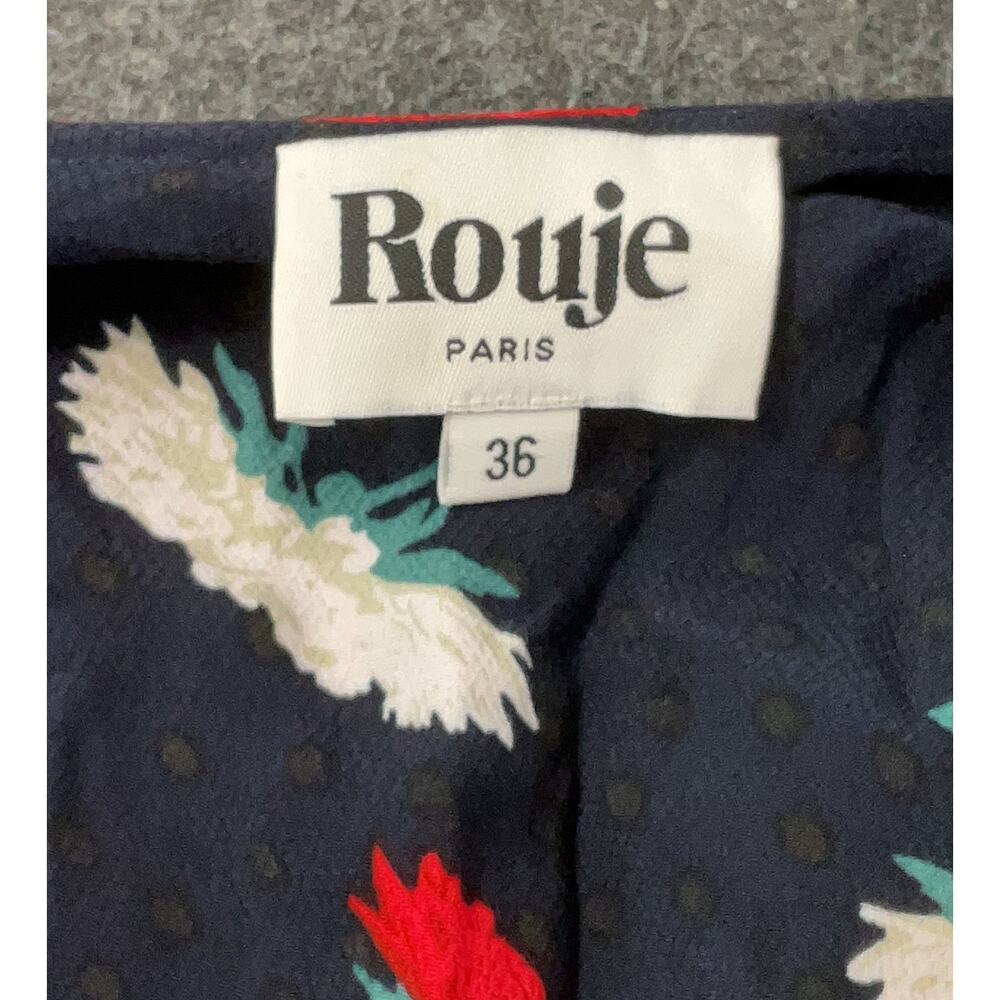 Rouje Navy Mini Dress with Red and White Feather Print - Picture 4 of 5